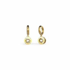 Guess Jewellery Solitaire Drop Hoops Gold Tone Stainless Steel Earrings - Ube01463Yg For Female