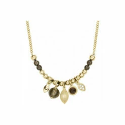 Fossil Jewellery Exclusive Smoky Quartz Beaded Stainless Steel Necklace - Jf04162710 For Female