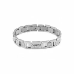 Guess Jewellery Frontiers Curb Silver Tone Stainless Steel Bracelet - Umb01342St For Male